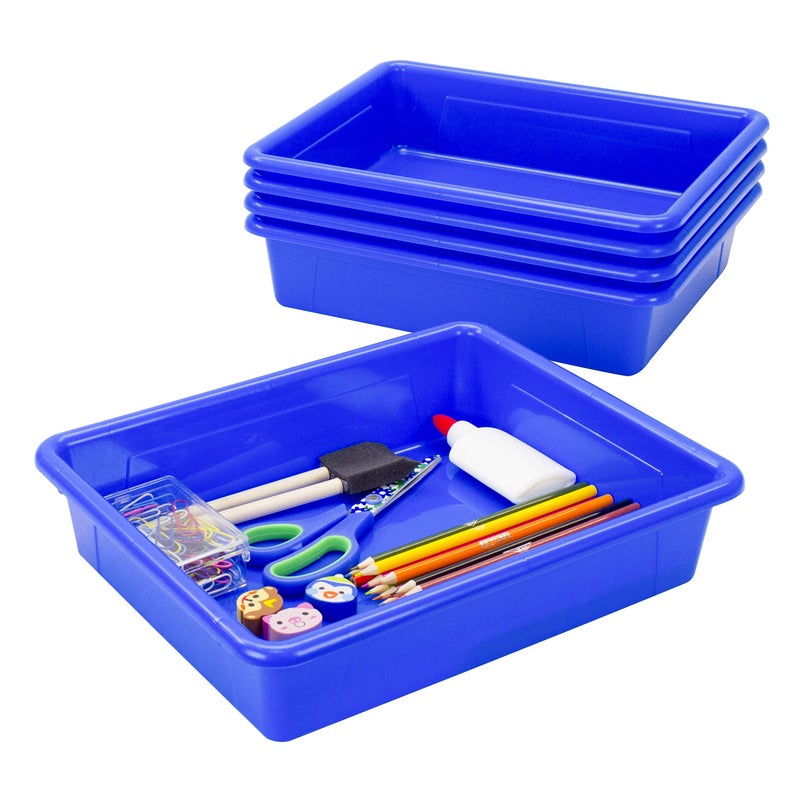 Storex Letter Size Flat Storage Tray - Organizer Bin for Classroom, Office and Home, Blue, 5-Pack (62517U05C) - Image 1